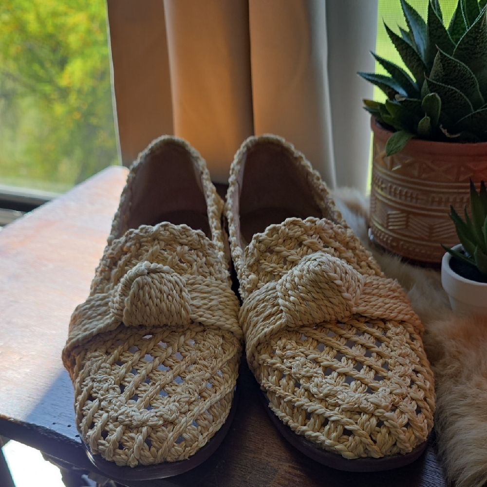 Women's Woven Slip-On Loafers - Bibi Lou Anthropologie Raffia Size 38 - Picture 11 of 15